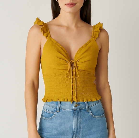 Windsor Gold Ruffled Smocked Camisole - Picture 1 of 12